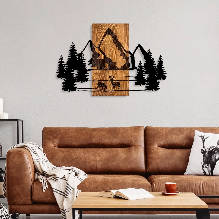 Sienų dekoracija 88x57 cm kalnai medis/metalas