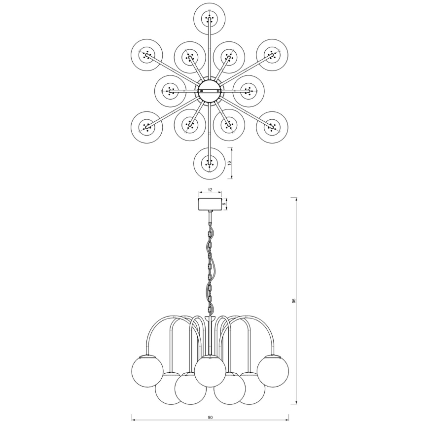 Sietynas ant grandinės CAMBRIDGE 12xE14/60W/230V juodas/žalvaris