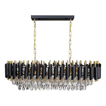 Sietynas ant grandinės CRISTAL 10xE14/10W/230V juoda/auksinė
