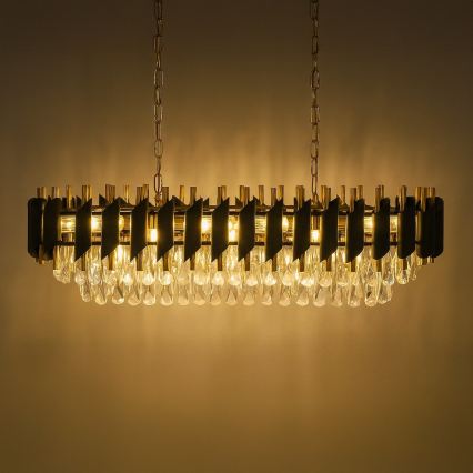 Sietynas ant grandinės CRISTAL 10xE14/10W/230V juoda/auksinė