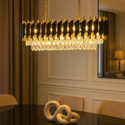 Sietynas ant grandinės CRISTAL 10xE14/10W/230V juoda/auksinė