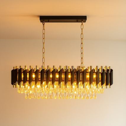 Sietynas ant grandinės CRISTAL 10xE14/10W/230V juoda/auksinė