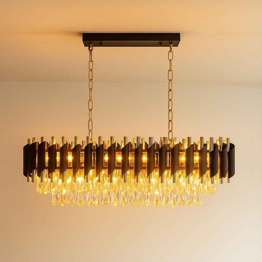 Sietynas ant grandinės CRISTAL 10xE14/10W/230V juoda/auksinė