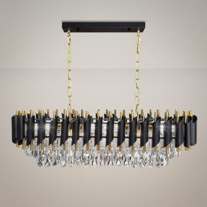 Sietynas ant grandinės CRISTAL 10xE14/10W/230V juoda/auksinė