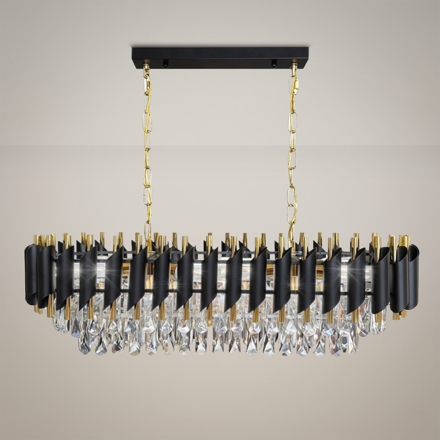 Sietynas ant grandinės CRISTAL 10xE14/10W/230V juoda/auksinė