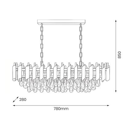 Sietynas ant grandinės CRISTAL 10xE14/10W/230V juoda/auksinė