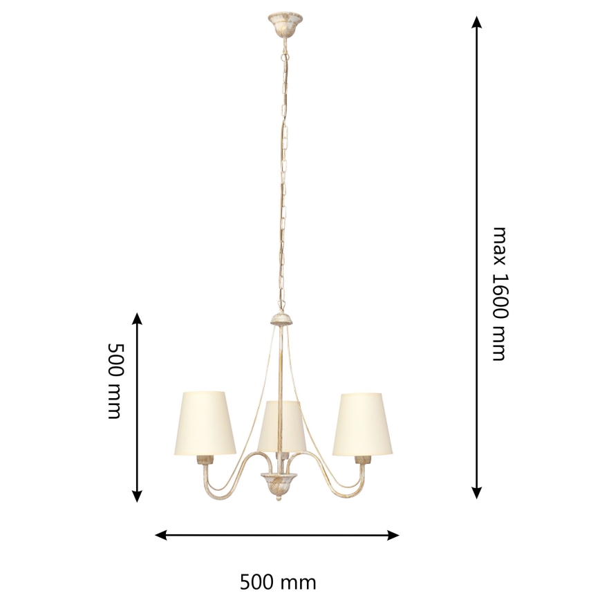Sietynas ant grandinės MALBO 3xE27/15W/230V smėlio spalvos
