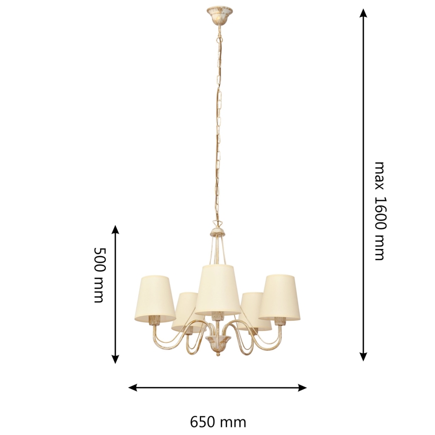 Sietynas ant grandinės MALBO 5xE27/15W/230V smėlio