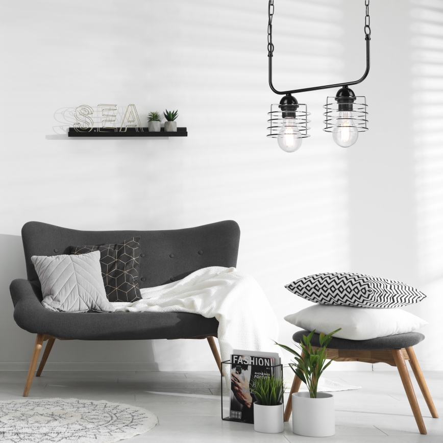 Sietynas ant grandinės MORGAN 2xE27/60W/230V juodas/chromas
