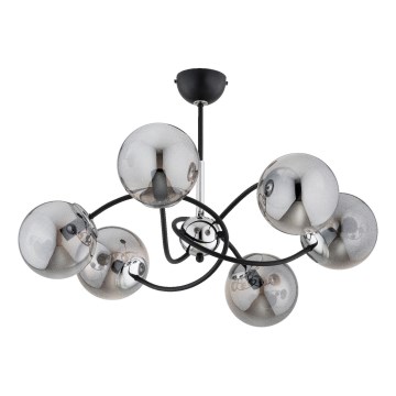 Sietynas ant stulpo AURORA 6xE14/10W/230V juoda/blizgus chromas