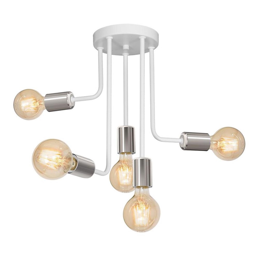 Sietynas ant stulpo CANDELA 5xE27/15W/230V balta/blizgus chromas