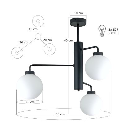 Sietynas ant stulpo FLEX 3xE27/60W/230V juoda/balta