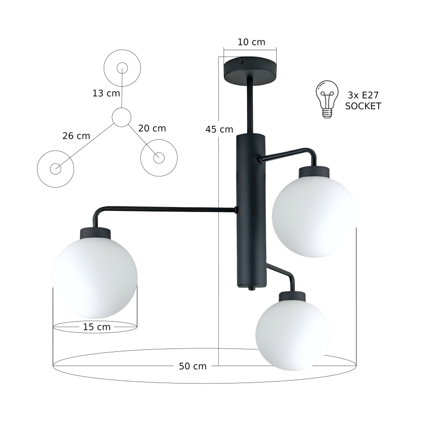 Sietynas ant stulpo FLEX 3xE27/60W/230V juoda/balta