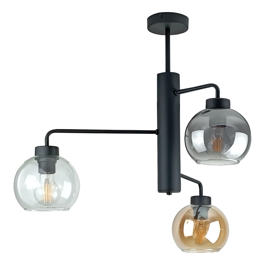 Sietynas ant stulpo FLEX 3xE27/60W/230V juoda/dūminis juoda/dūminis smėlio spalva/permatoma