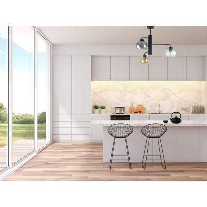 Sietynas ant stulpo FLEX 3xE27/60W/230V juoda/dūminis juoda/dūminis smėlio spalva/permatoma