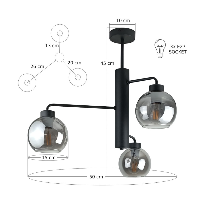 Sietynas ant stulpo FLEX 3xE27/60W/230V juoda/dūminis juoda