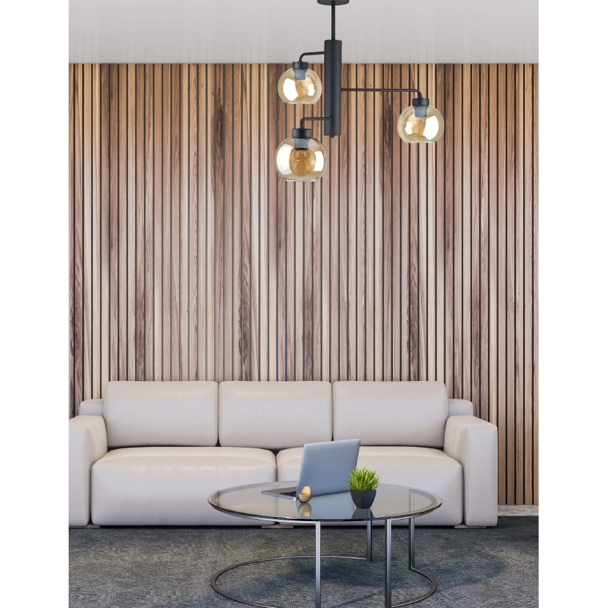 Sietynas ant stulpo FLEX 3xE27/60W/230V juoda/dūminis smėlio spalva