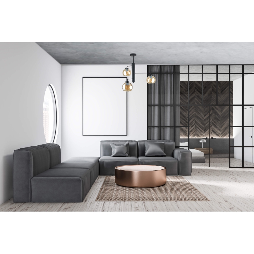 Sietynas ant stulpo FLEX 3xE27/60W/230V juoda/dūminis smėlio spalva