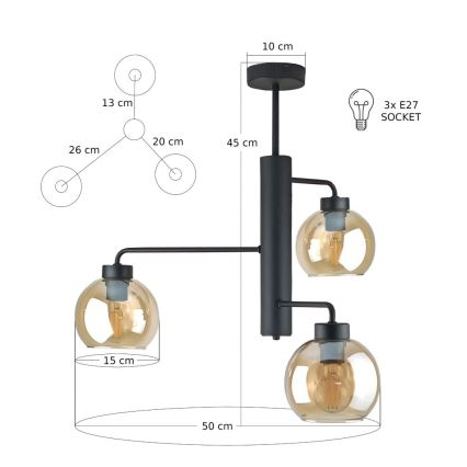 Sietynas ant stulpo FLEX 3xE27/60W/230V juoda/dūminis smėlio spalva