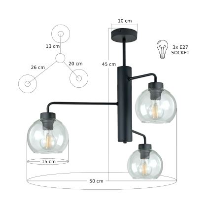 Sietynas ant stulpo FLEX 3xE27/60W/230V juoda/permatoma