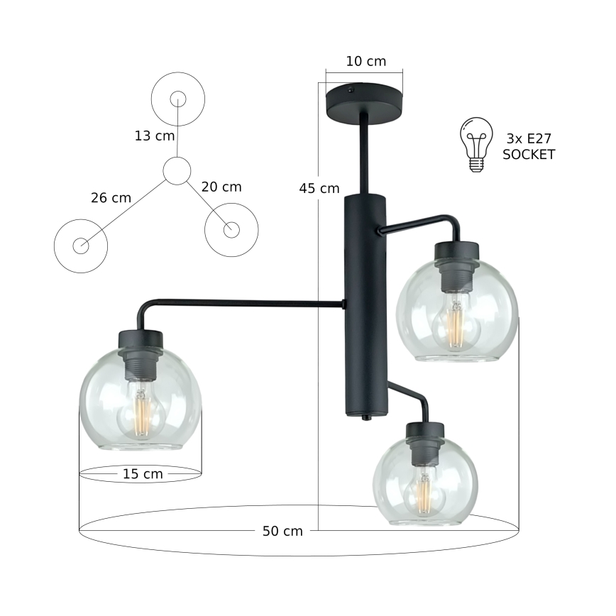 Sietynas ant stulpo FLEX 3xE27/60W/230V juoda/permatoma