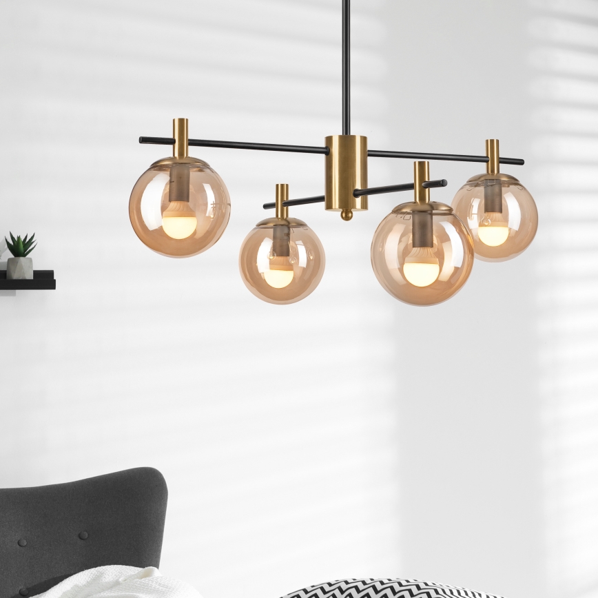 Sietynas ant stulpo LILOU 4xE14/5W/230V auksas/juoda/dūminis smėlio spalva