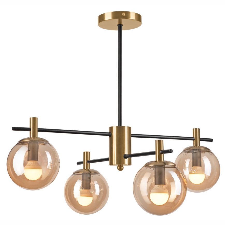 Sietynas ant stulpo LILOU 4xE14/5W/230V auksas/juoda/dūminis smėlio spalva