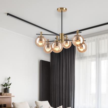 Sietynas ant stulpo LILOU 6xE14/5W/230V auksas/juoda/dūminis smėlio spalva