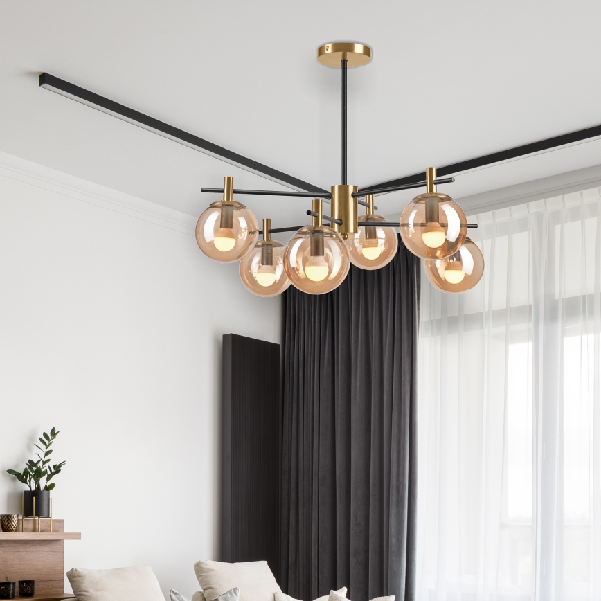 Sietynas ant stulpo LILOU 6xE14/5W/230V auksas/juoda/dūminis smėlio spalva