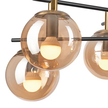 Sietynas ant stulpo LILOU 6xE14/5W/230V auksas/juoda/dūminis smėlio spalva