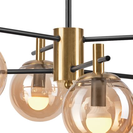 Sietynas ant stulpo LILOU 6xE14/5W/230V auksas/juoda/dūminis smėlio spalva