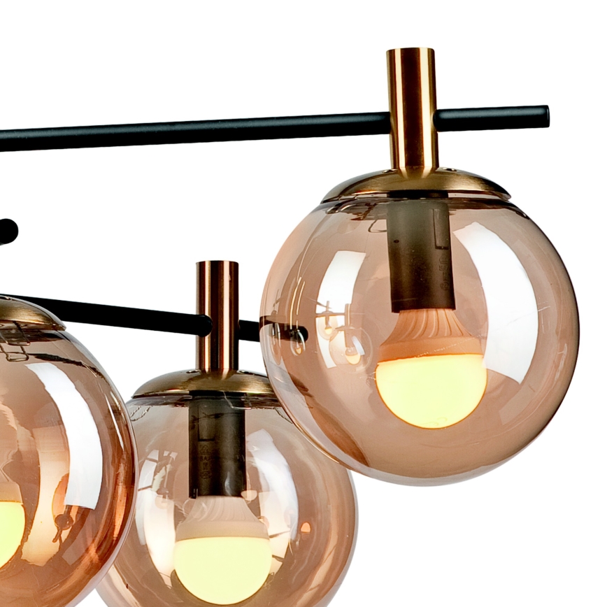 Sietynas ant stulpo LILOU 6xE14/5W/230V auksas/juoda/dūminis smėlio spalva