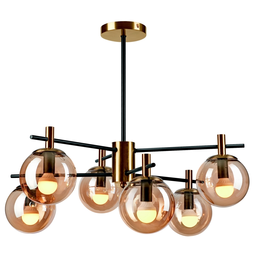 Sietynas ant stulpo LILOU 6xE14/5W/230V auksas/juoda/dūminis smėlio spalva