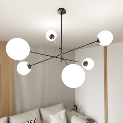 Sietynas ant stulpo LINEAR 6xE14/10W/230V juoda/balta