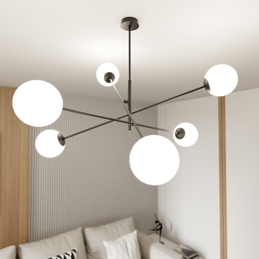 Sietynas ant stulpo LINEAR 6xE14/10W/230V juoda/balta