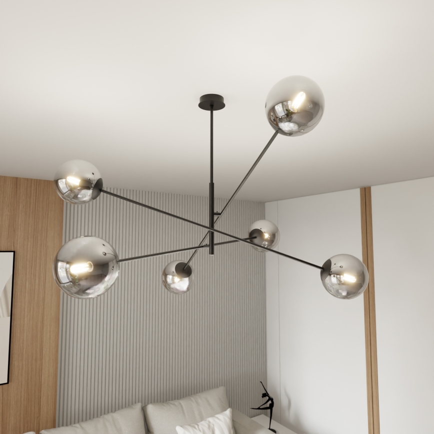 Sietynas ant stulpo LINEAR 6xE14/10W/230V juoda/pilka