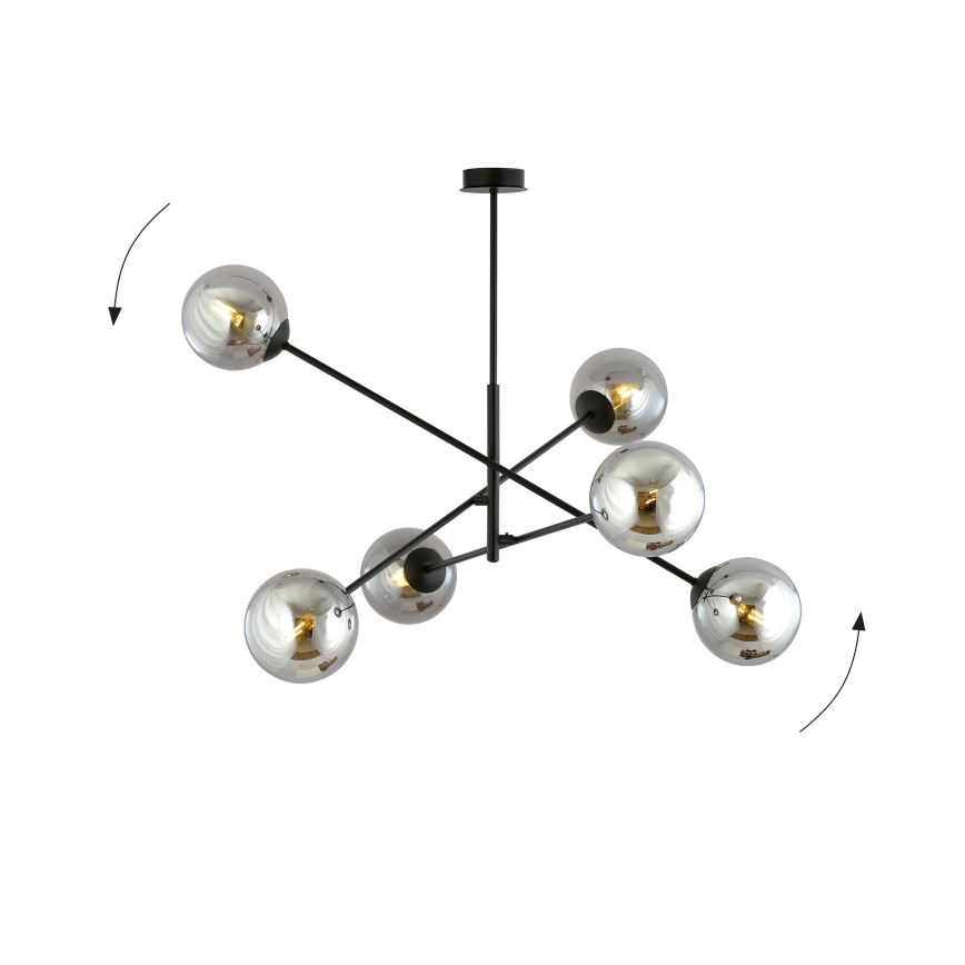Sietynas ant stulpo LINEAR 6xE14/10W/230V juoda/pilka