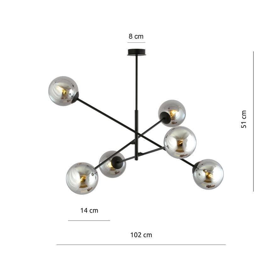 Sietynas ant stulpo LINEAR 6xE14/10W/230V juoda/pilka