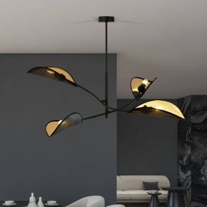 Sietynas ant stulpo LOTUS 4xE14/10W/230V juoda/auksas