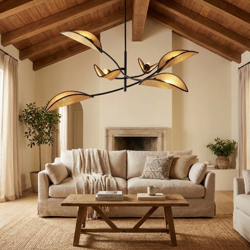 Sietynas ant stulpo LOTUS 6xE14/10W/230V juoda/smėlio spalva