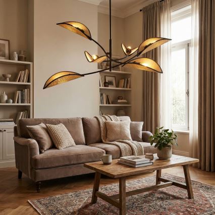 Sietynas ant stulpo LOTUS 6xE14/10W/230V juoda/smėlio spalva