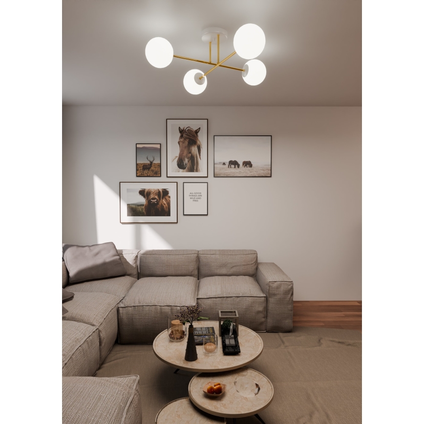 Sietynas ant stulpo MAGNUM 4xE14/10W/230V balta/auksas