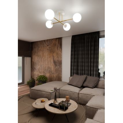 Sietynas ant stulpo MAGNUM 4xE14/10W/230V balta/auksas