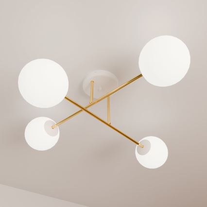 Sietynas ant stulpo MAGNUM 4xE14/10W/230V balta/auksas