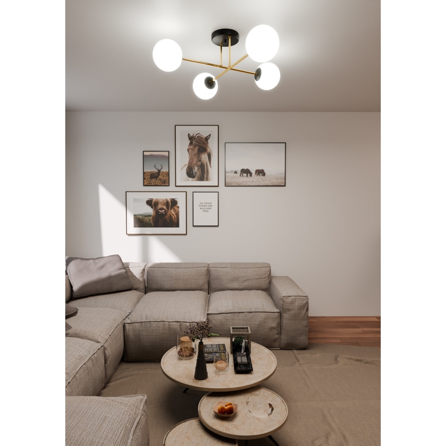 Sietynas ant stulpo MAGNUM 4xE14/10W/230V balta/auksas/juoda