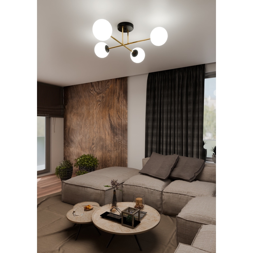 Sietynas ant stulpo MAGNUM 4xE14/10W/230V balta/auksas/juoda