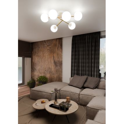 Sietynas ant stulpo MAGNUM 6xE14/10W/230V balta/auksas