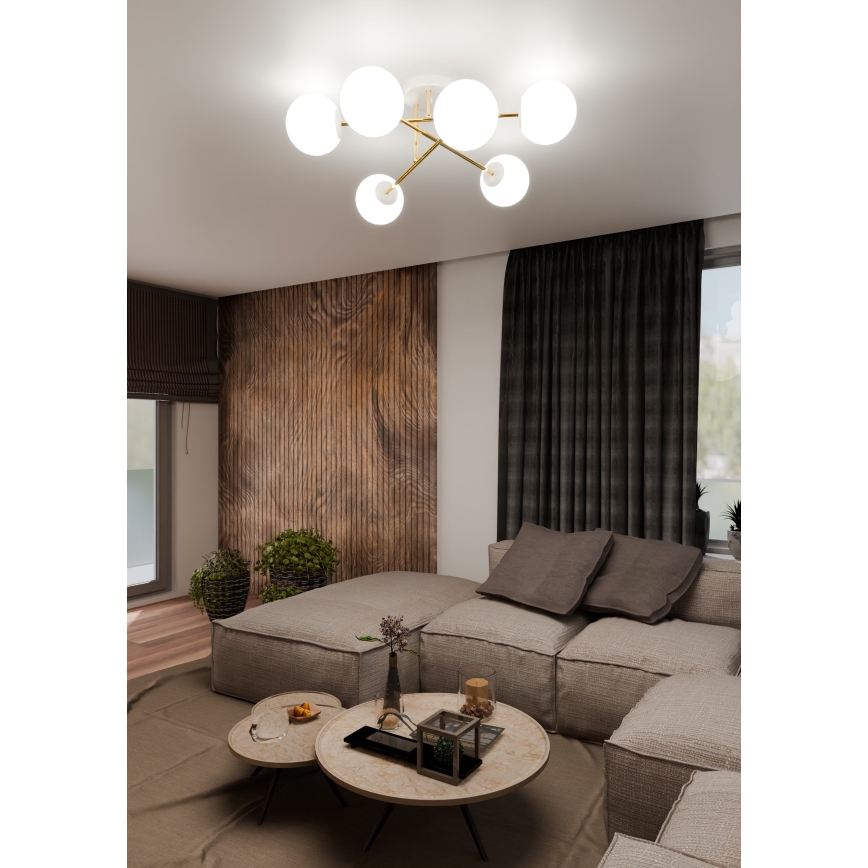 Sietynas ant stulpo MAGNUM 6xE14/10W/230V balta/auksas