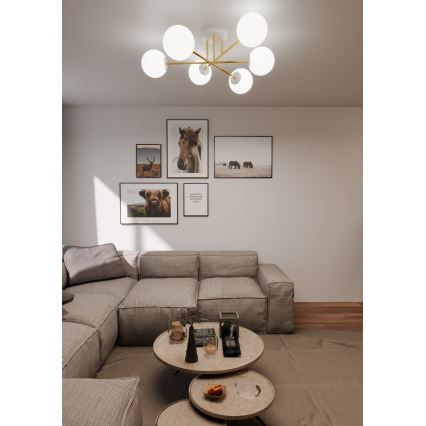 Sietynas ant stulpo MAGNUM 6xE14/10W/230V balta/auksas