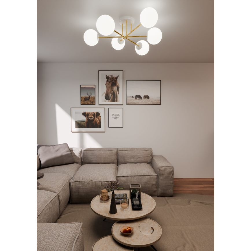 Sietynas ant stulpo MAGNUM 6xE14/10W/230V balta/auksas